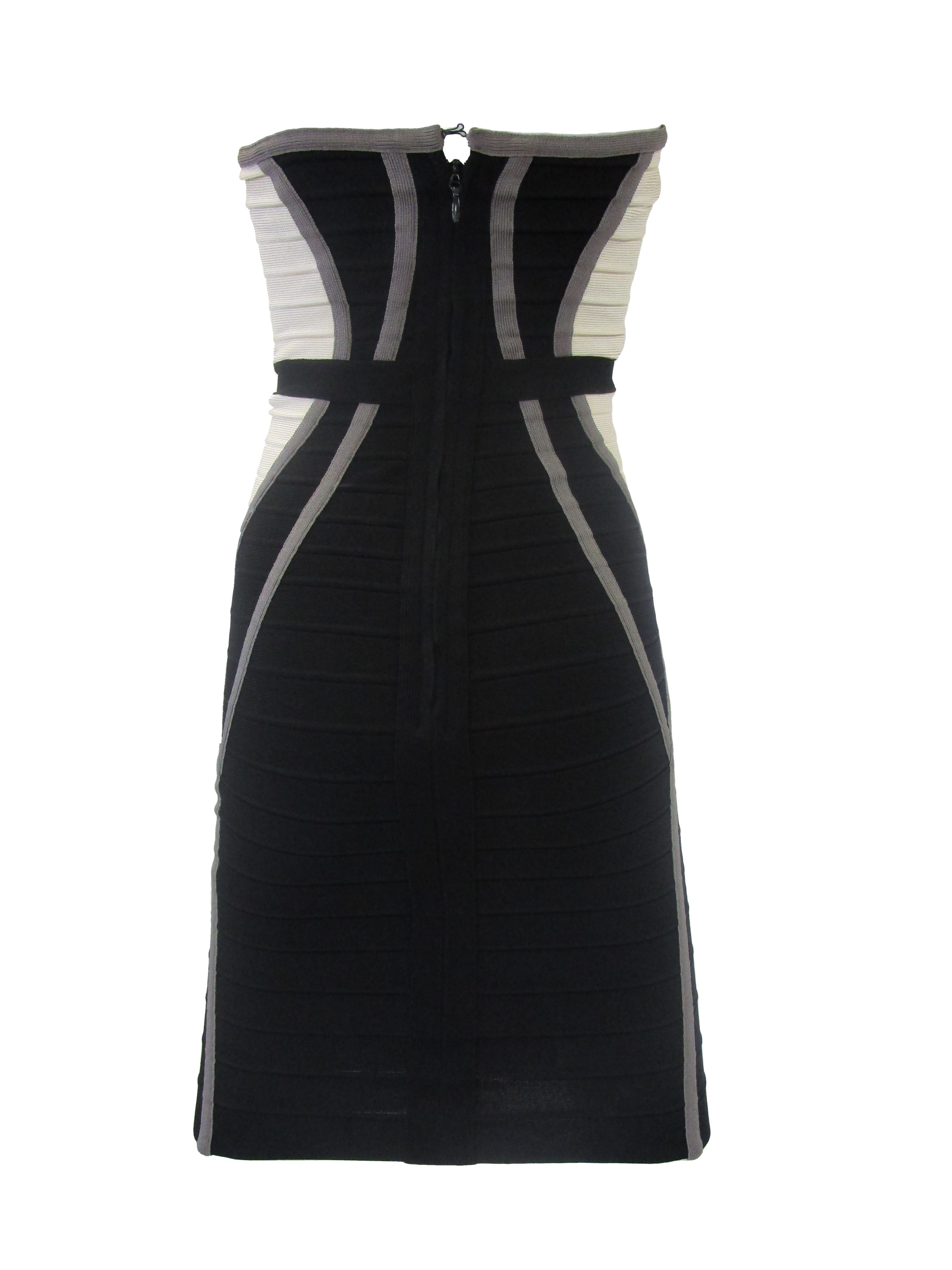 Contemporary Herve Leger Bone and Black Bandage Mini Dress Contemporary Herve Leger Bone and Black Bandage Mini Dress