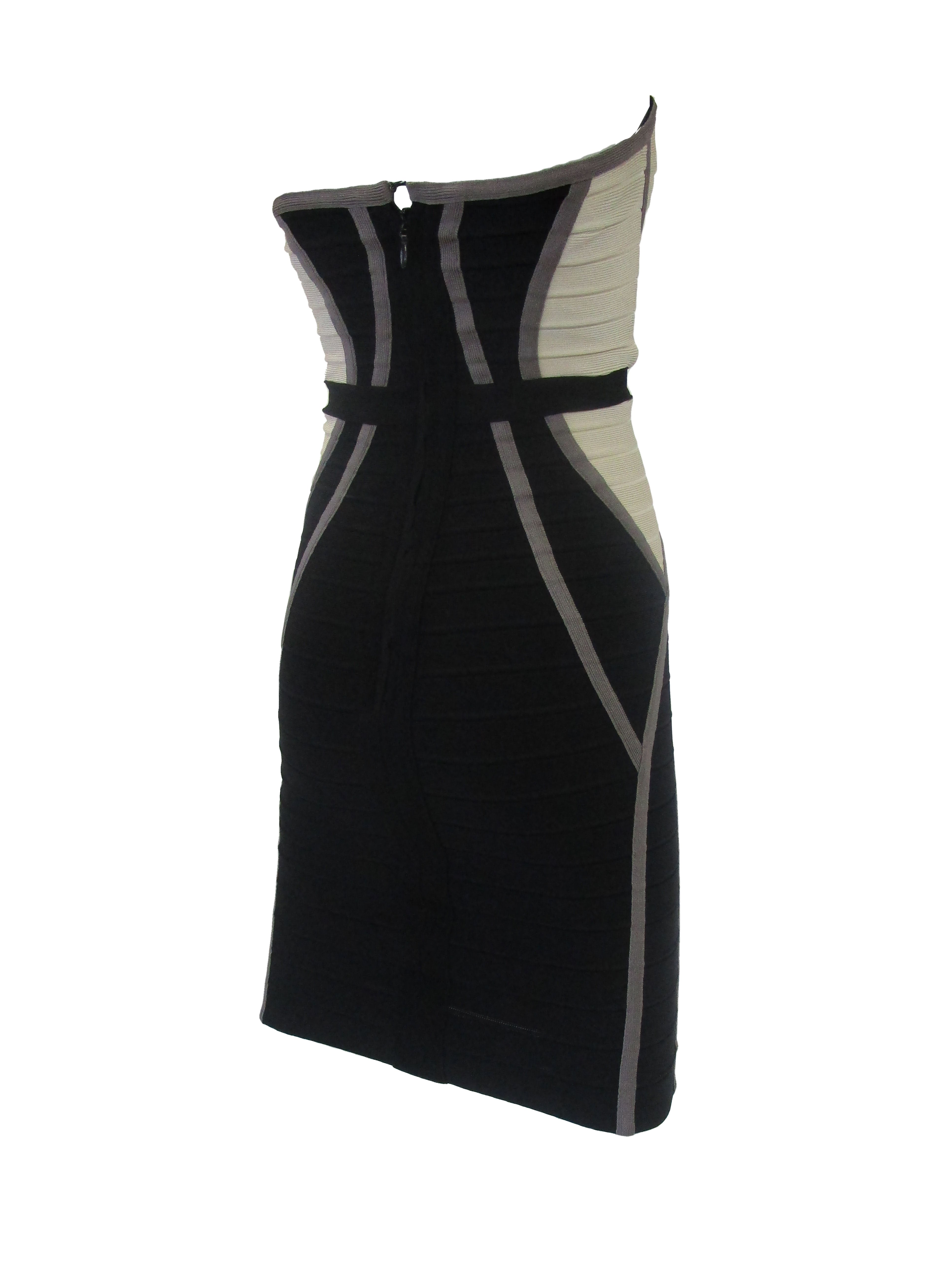 Contemporary Herve Leger Bone and Black Bandage Mini Dress Contemporary Herve Leger Bone and Black Bandage Mini Dress