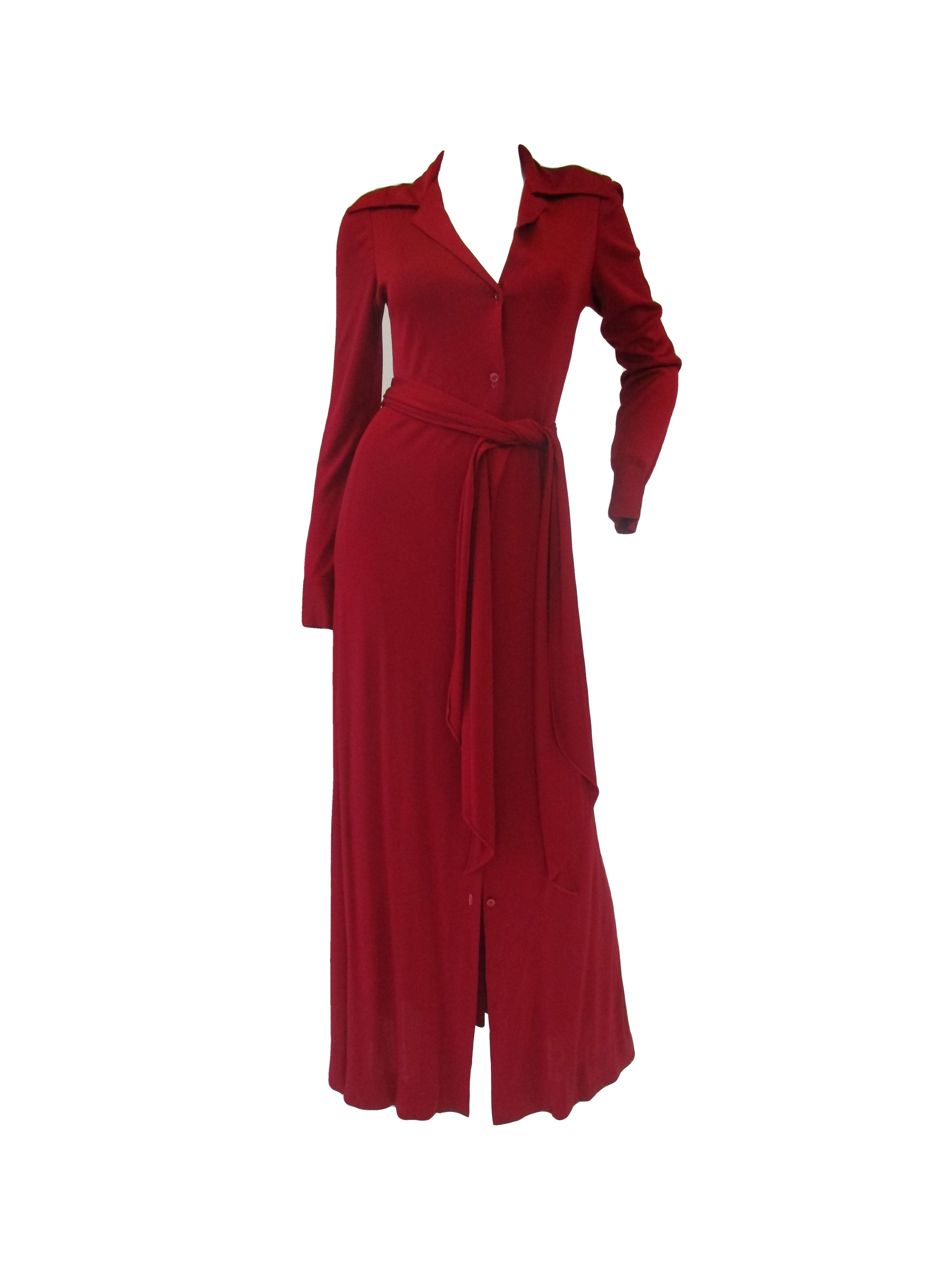1972 Halston Red Jersey Knit Maxi Dress - MRS Couture 1972 Halston Red Jersey Knit Maxi Dress - MRS Couture