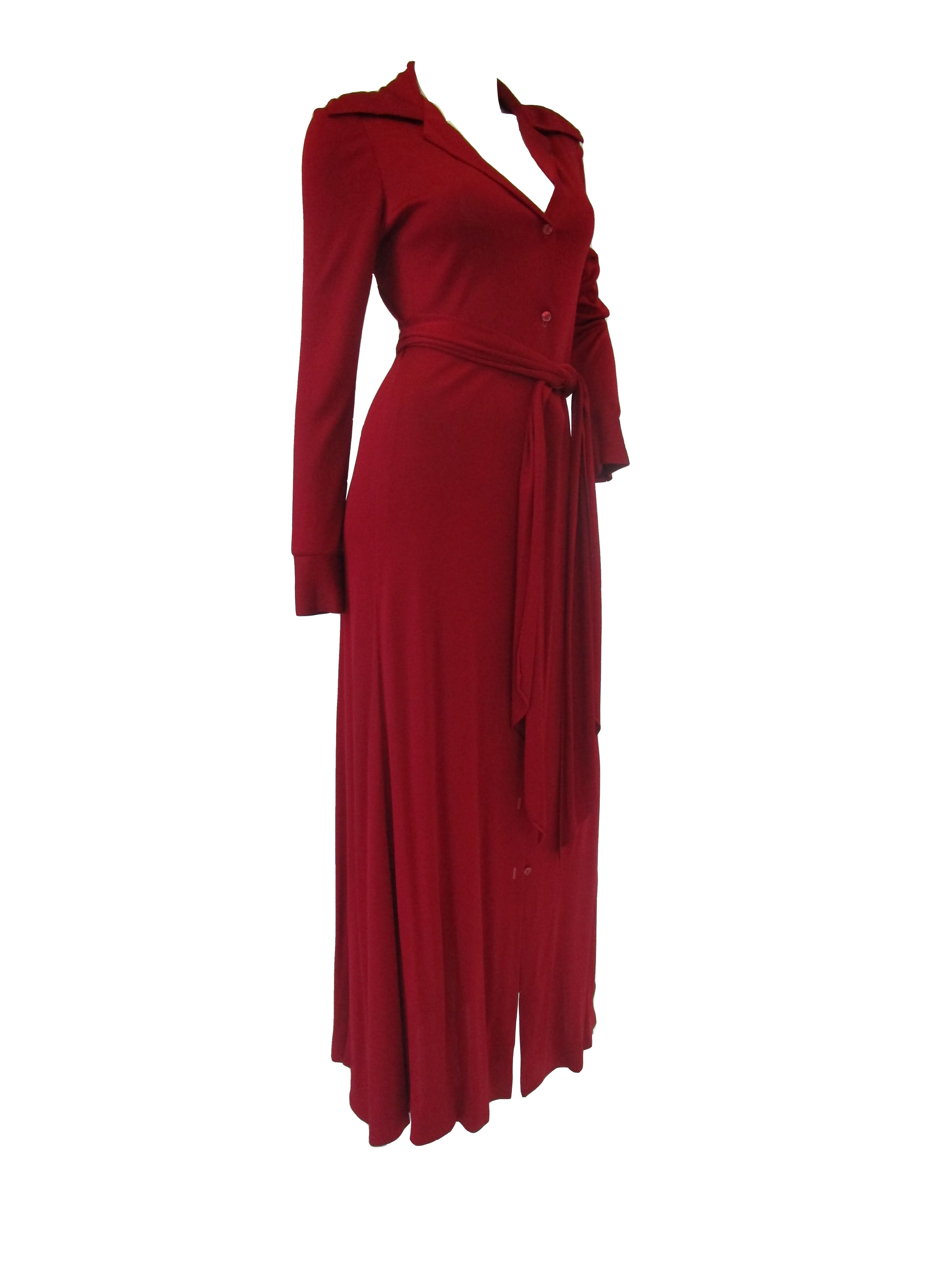 1972 Halston Red Jersey Knit Maxi Dress MRS Couture
