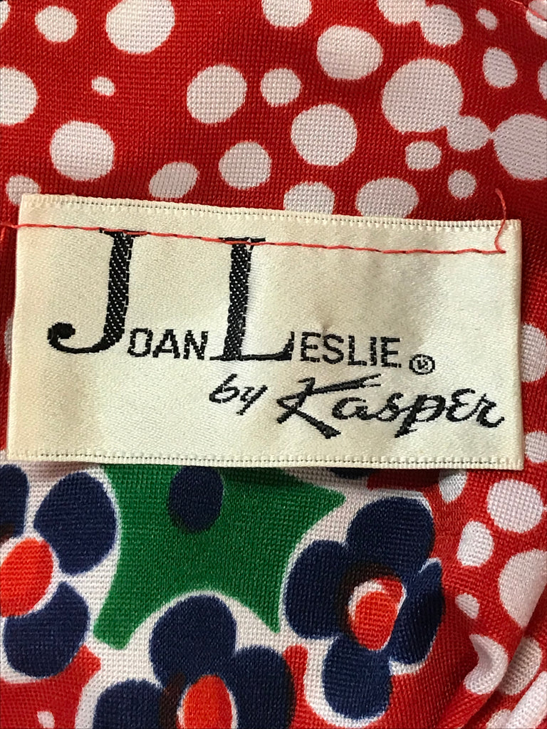 1970s Joan Leslie Red Floral Knit Wear Maxi Dress