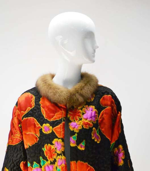 Maximilian Quilted Floral Silk Coat with Mink Trim