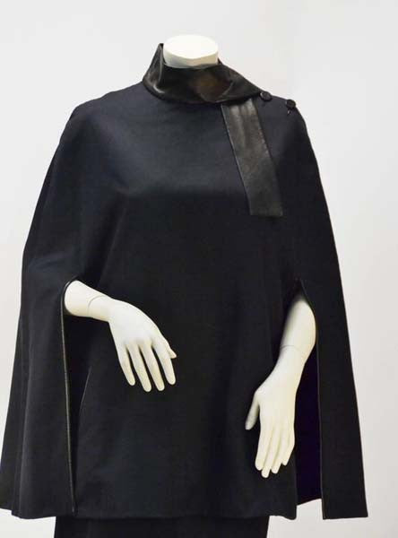 1990s Givenchy by Galliano Navy and Leather Cape Skirt Suit