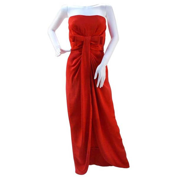 1990s Scaasi Boutique Red Strapless Gown