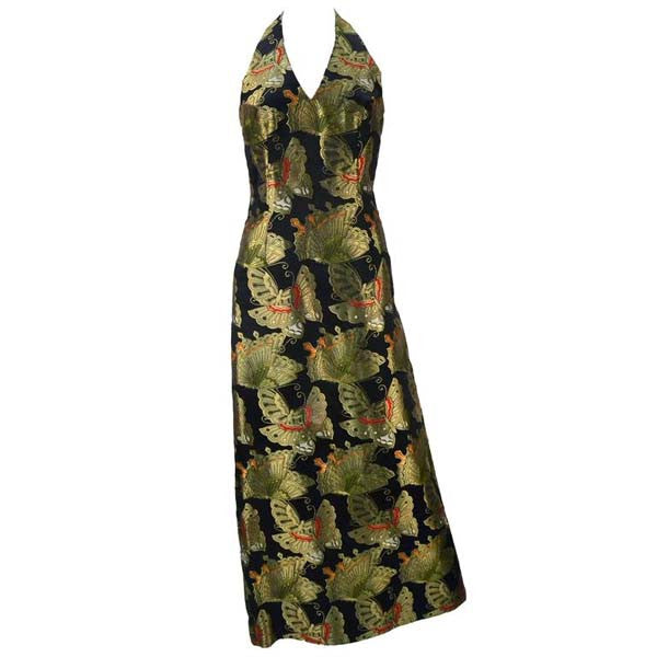 1970s Custom Japanese Brocade Halter Dress 1970s Custom Japanese Brocade Halter Dress
