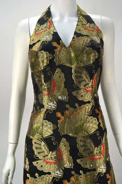 1970s Custom Japanese Brocade Halter Dress