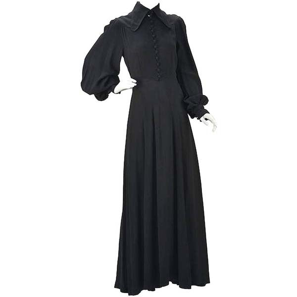 ossie clark black dress 1970s/70s Ossie Clark Black Moss Crepe Dress- S