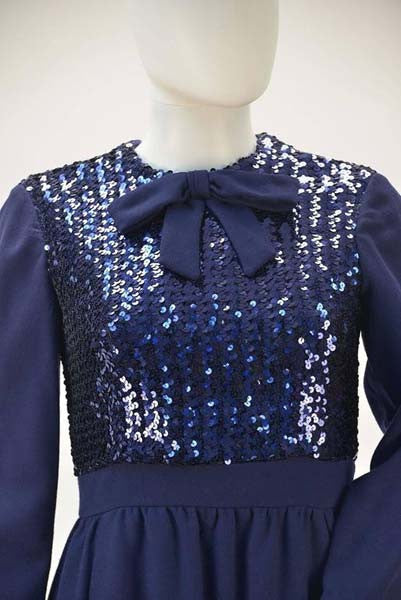1960s Navy Wool Sequined Cocktail Dress