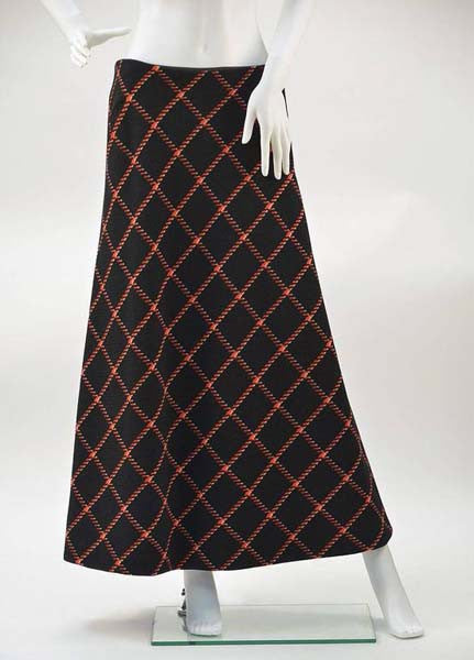 1970s Pauline Trigere Black and Red Plaid Wool Cape and Skirt