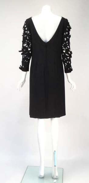 1970s Renato Balestra Black Dress with Floral Cutout Sleeves