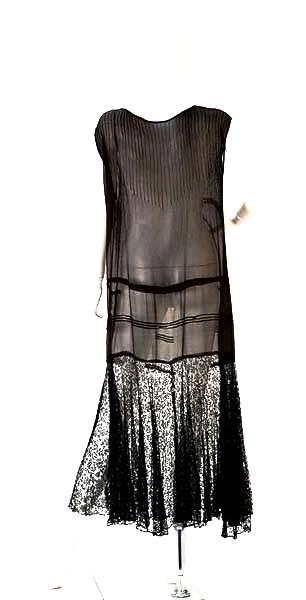 1920s Chiffon Drop Waist "Flapper" Dress with Black Lace - MRS Couture 1920s Chiffon Drop Waist "Flapper" Dress with Black Lace - MRS Couture
