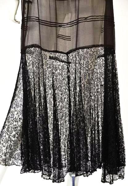 1920s Chiffon Drop Waist "Flapper" Dress with Black Lace