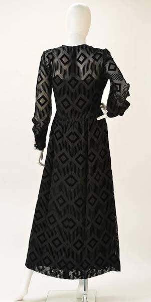 1970s Pierre Balmain Black Silk Burnout Dress