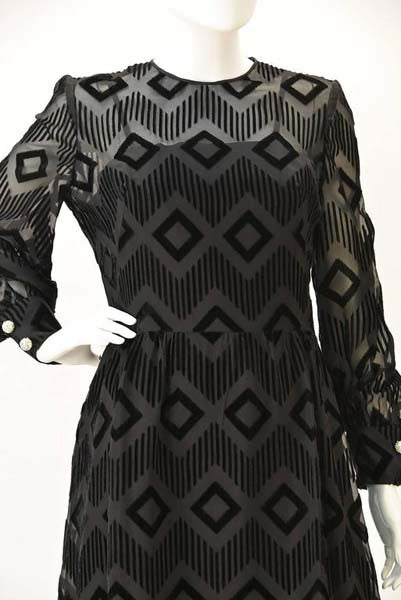 1970s Pierre Balmain Black Silk Burnout Dress