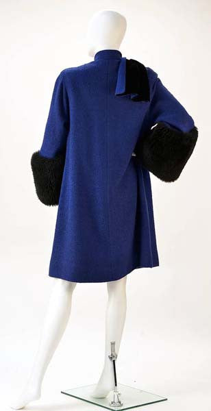 1940s Blue Boucle Wool Coat with Black Lamb Skin Cuffs