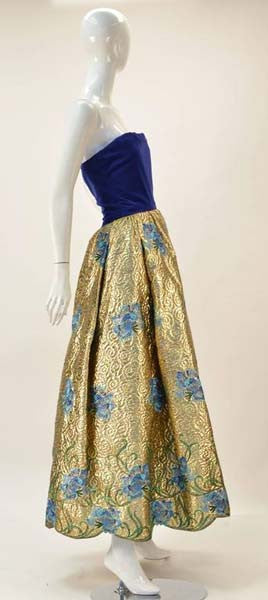1980s Arnold Scaasi Couture Embroidered Gold Ensemble with Mink Cuffs