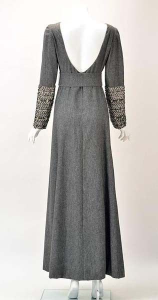 1960s Malcolm Starr Grey Formal Maxi Dress with Embellished Sleeves 1960s Malcolm Starr Grey Formal Maxi Dress with Embellished Sleeves
