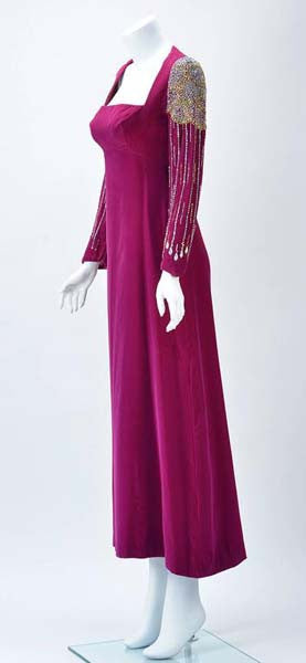 1960s Mr. Blackwell Custom Purple Velvet Evening Dress