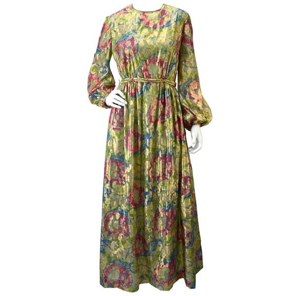 1960s Bonwit Teller Metallic Floral Evening Dress - MRS Couture