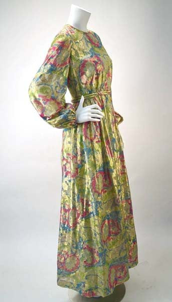 1960s Bonwit Teller Metallic Floral Evening Dress