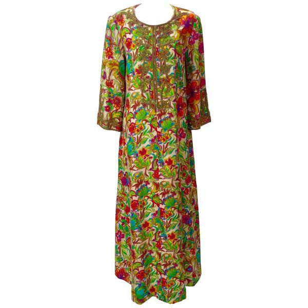 1970's Floral Multi-Colored Embroidered Kaftan OS