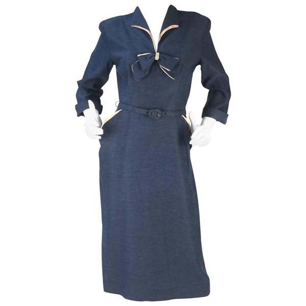 1940s Mar Cadet Blue Dress