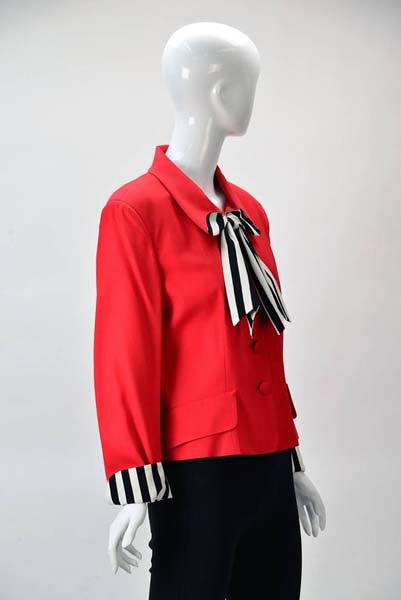 Moschino "Cheap and Chic" Red Blazer with Black/White Striped Bow
