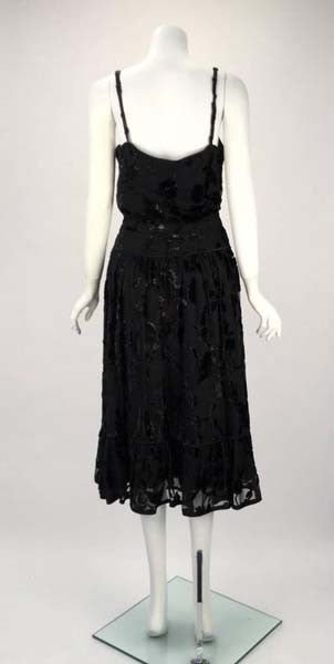 1980s Alan Austin French Black Floral Silk Burn Out Top and Skirt