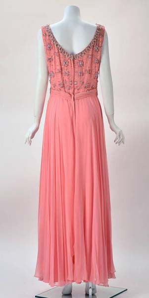 1960s Pink Chiffon Beaded Dress