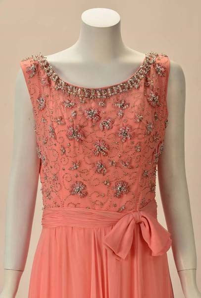 1960s Pink Chiffon Beaded Dress