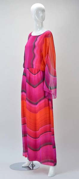 1980s Hanae Mori Silk Multicolor Batwing Dress