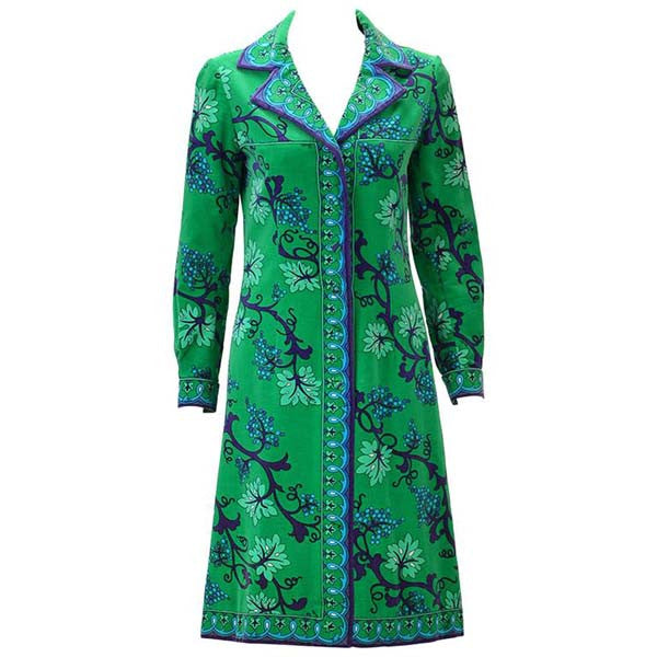 1960s Emilio Pucci Green, Blue and Purple Grape Vine Print Velvet Dres - MRS Couture 1960s Emilio Pucci Green, Blue and Purple Grape Vine Print Velvet Dres - MRS Couture