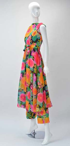 1960s Pat Sandler Floral Jumpsuit and Overdress