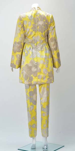 1960s George Halley Yellow Silk Tunic and Pant Suit