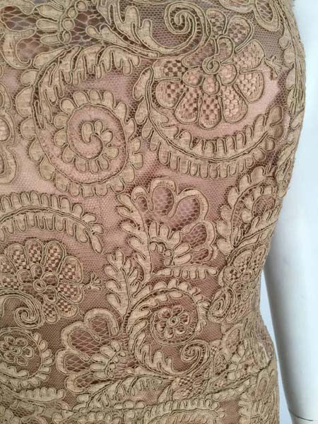 Vintage Fawn Venetian Lace Floor Length Gown