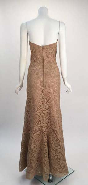 Vintage Fawn Venetian Lace Floor Length Gown