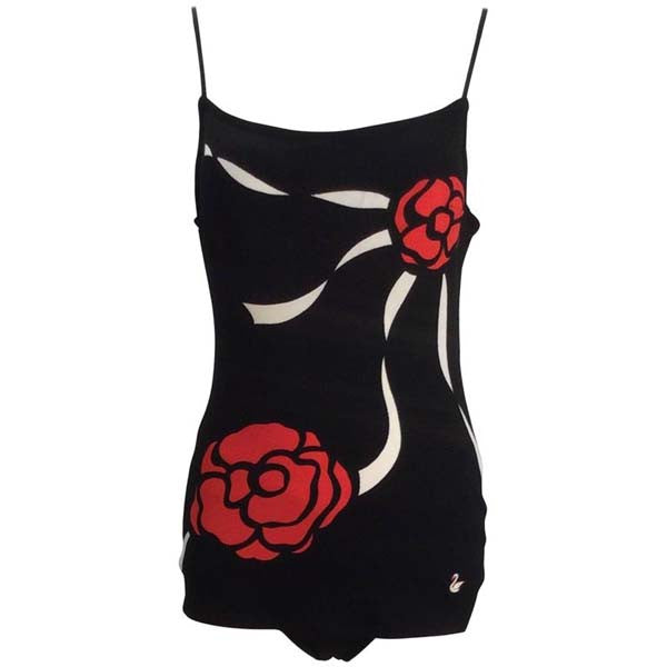1960s Mod Herma Rose Black Bathing Suit