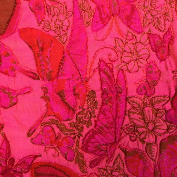 1970s Thai Silk Pink Butterfly Quilted Maxi Skirt