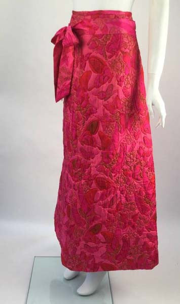 1970s Thai Silk Pink Butterfly Quilted Maxi Skirt - MRS Couture
