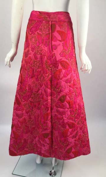 1970s Thai Silk Pink Butterfly Quilted Maxi Skirt - MRS Couture