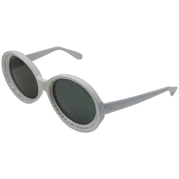 Fantastic 1960s Italian White Mod Rhinestone Sunglasses