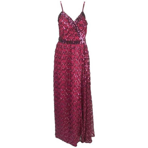 1970s Lilli Diamond Maroon Sequined Evening Gown