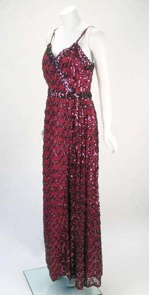 1970s Lilli Diamond Maroon Sequined Evening Gown 1970s Lilli Diamond Maroon Sequined Evening Gown