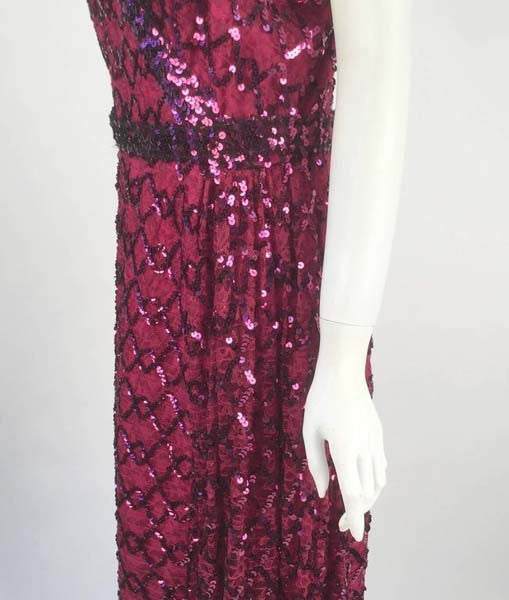 1970s Lilli Diamond Maroon Sequined Evening Gown 1970s Lilli Diamond Maroon Sequined Evening Gown
