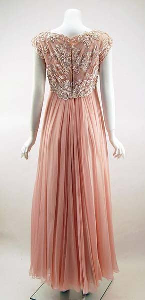1960s Helen Rose Silk Pink Beaded Evening Gown