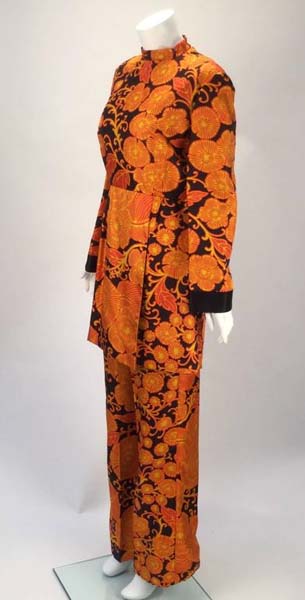 1960s Mollie Parnis Mandarin Floral Two Piece Ensemble
