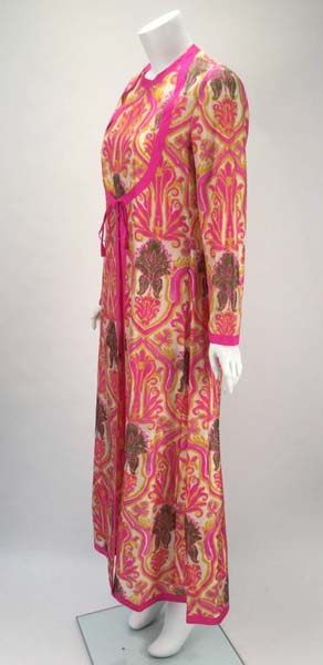 1960s Multicolor Silk Ikat Print Kaftan