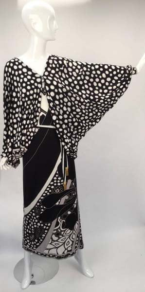 1960s Leonard Paris Silk Knit Spaghetti Strap Column Gown with Cocoon Shrug