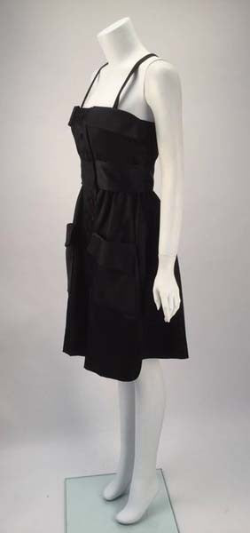 1970s Geoffrey Beene Black Satin Dress with Pockets