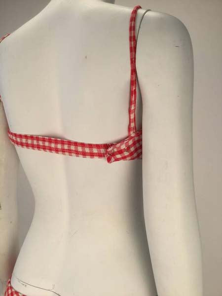 1960s Cole of California White and Red Checkered Print Cotton Bikini with Headband